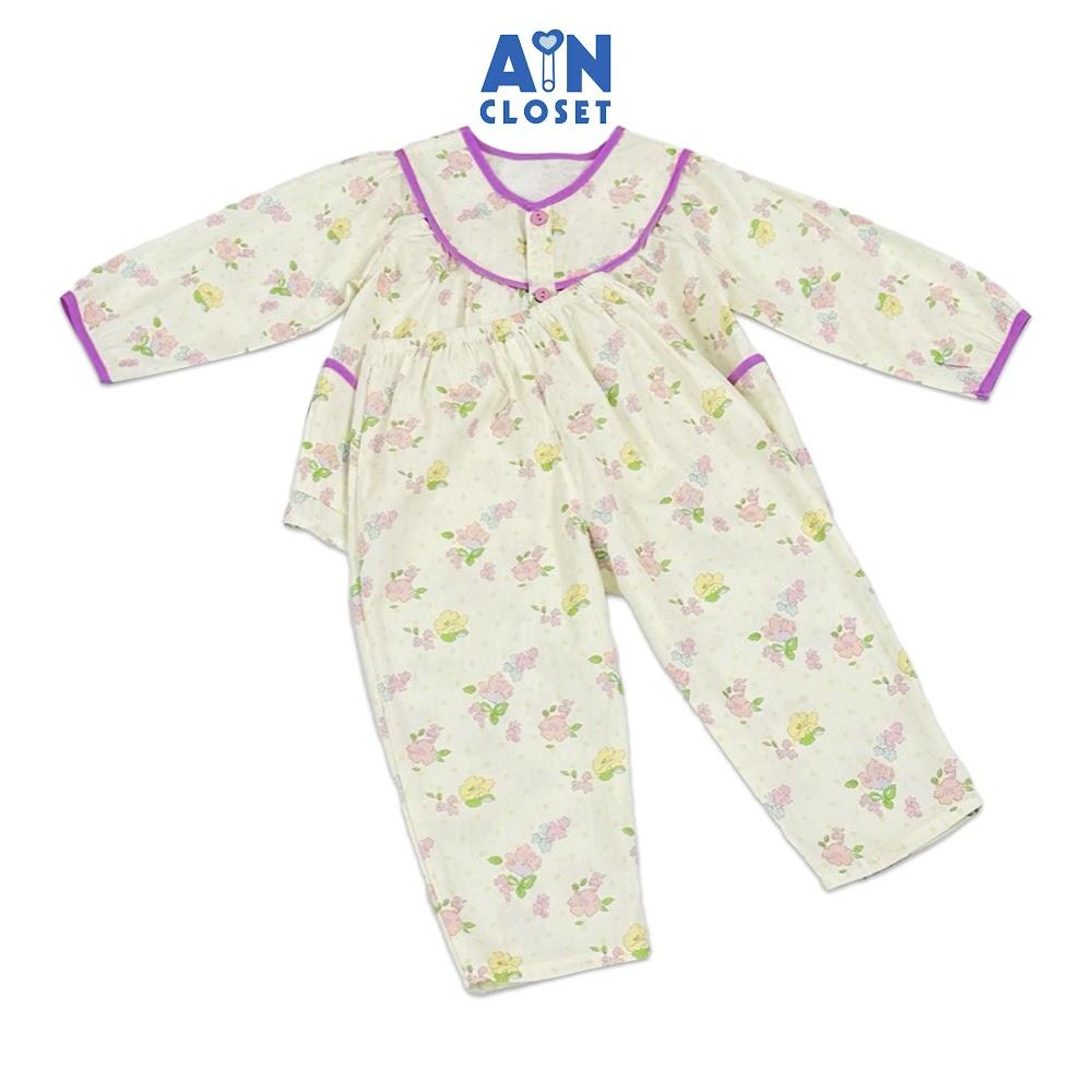 Bộ quần áo Dài bé gái họa tiết Hoa Nhí Tím Cotton - AICDBGNAAVRK - AIN Closet