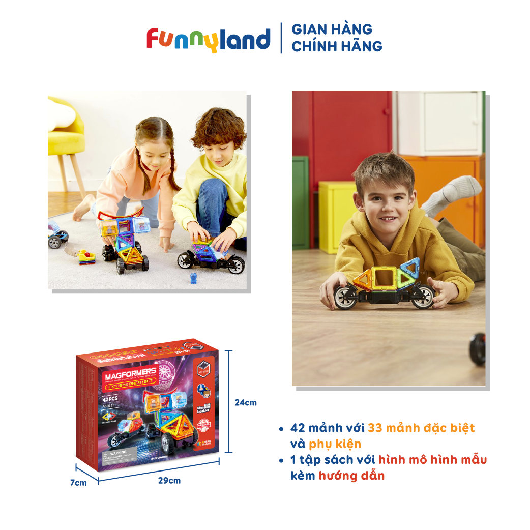 Đồ chơi xếp hình nam châm Hàn Quốc Magformers Bộ Xe Đua Biến Hình 42 Mảnh cho bé 3+ thoả sức sáng tạo