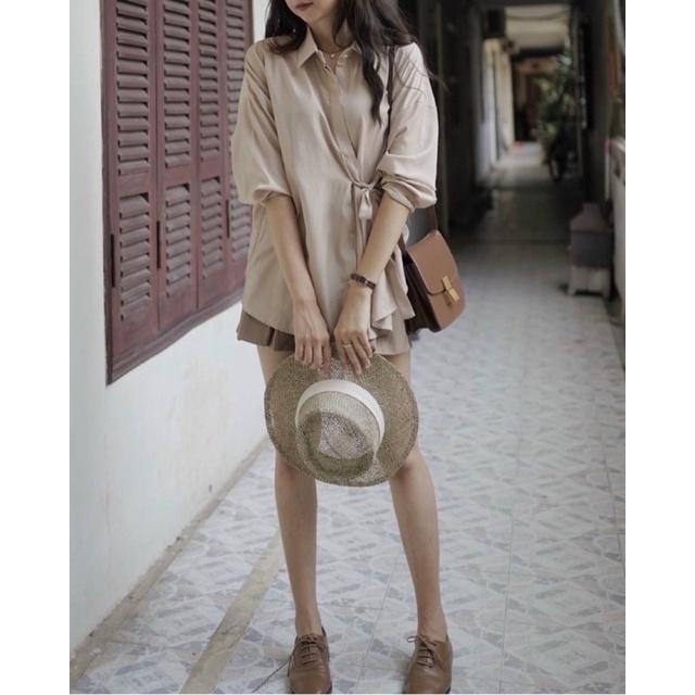 SET SƠ MI THẮT THẮT NƠ EO + CHÂN VÁY XẾP LY