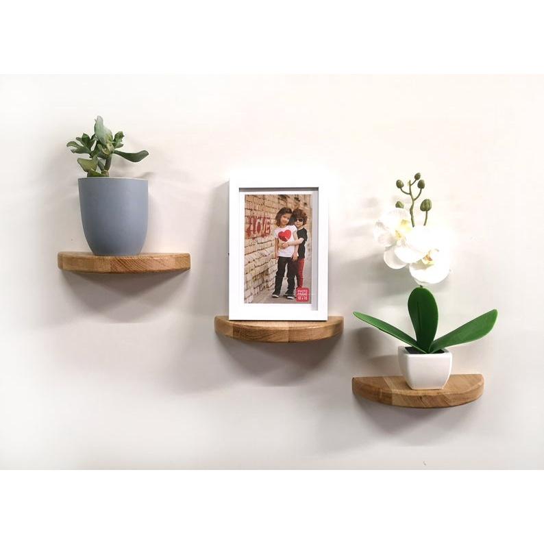 Set 3 kệ treo tường trang trí để đồ lưu niệm cây cảnh mini nửa hình tròn đường kính 30 cm gỗ thông dầy 1.8 cm