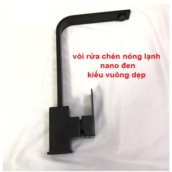 Vòi rửa chén Nóng Lạnh Inox sus 304 sơn tĩnh điện NaNo Đen kiểu vuông dẹt cao cấp VNN04