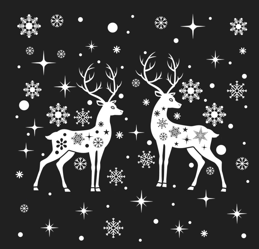 Decal trang trí Noel hít tĩnh điện - 2 Chú nai trắng