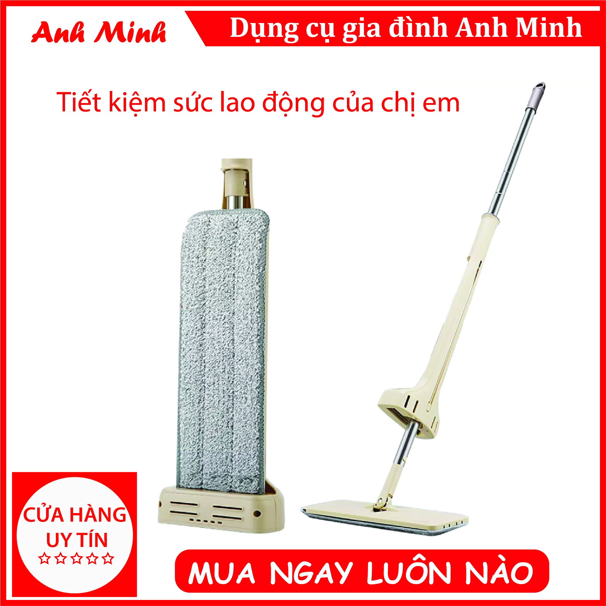 CÂY LAU NHÀ TỰ VẮT XOAY 360 ĐỘ THÔNG MINH (cây lau chữ nhật)