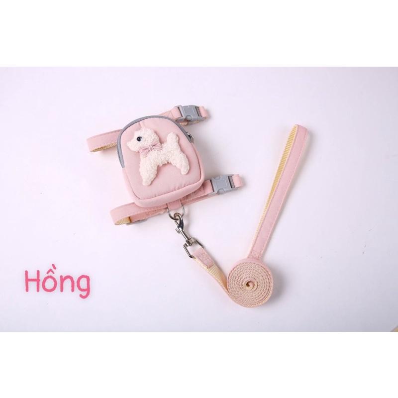 Dây Dắt Kèm Balo Đeo Vai Tiện Dụng Họa Tiết Chú Cún Hoạt Hình Dễ Thương Cho Chó Mèo Thú Cưng Size S, M, L