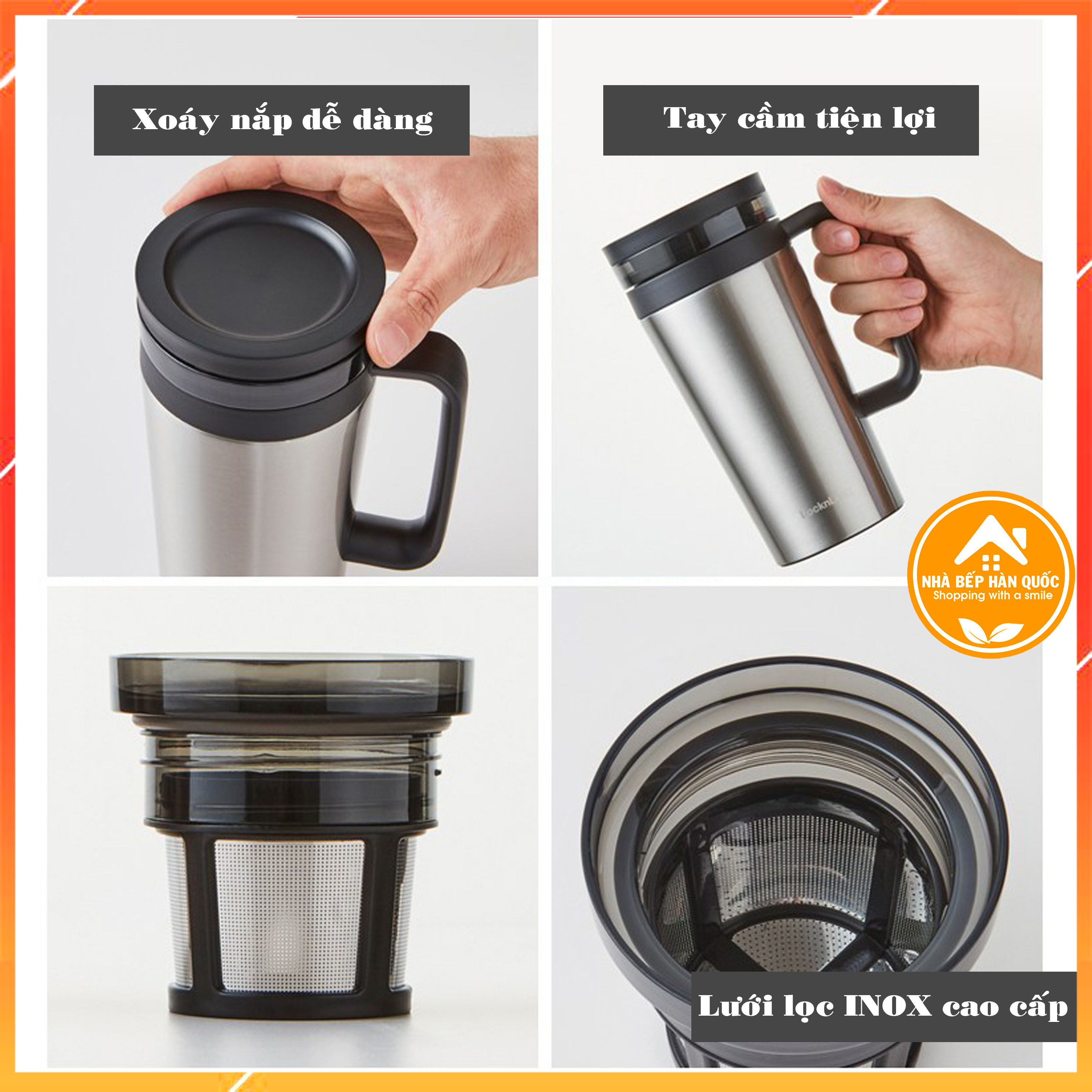 Ly giữ nhiệt có lọc bằng inox Lock&amp;Lock Coffee filter mug dung tích 580ml LHC4197