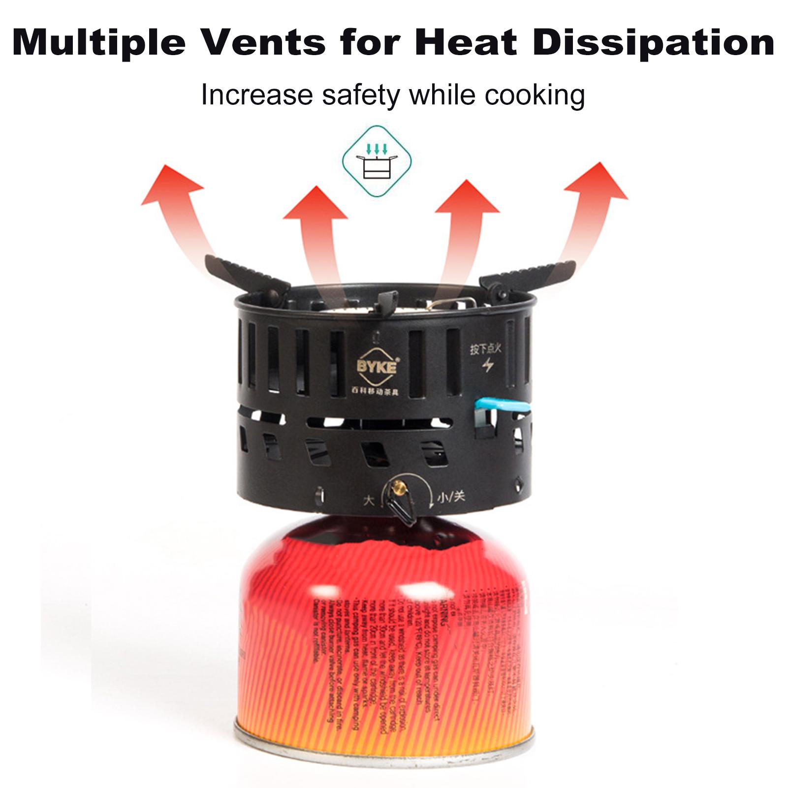 Outdoor Portable Windproof Camping Stove Piezo Ignition Gas Burner with 0.8L Water Kettle Tea Pot for Camping Hiking