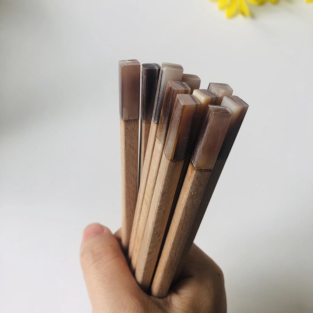 ĐŨA GỖ BEECH Cán Khảm Trai Hồng 23cm, Đũa Ăn Cơm Gia ĐÌnh, Phụ Kiện Sang Trọng, Chụp Ảnh Trang Trí