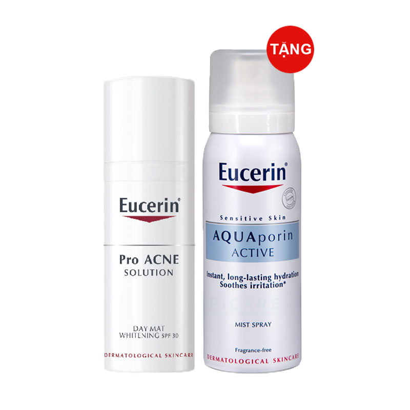 KEM DƯỠNG TRẮNG DA GIẢM MỤN EUCERIN PROACNE DAY MAT WHITENING SPF30 50ML TẶNG XỊT KHOÁNG DƯỠNG DA EUCERIN 50ML