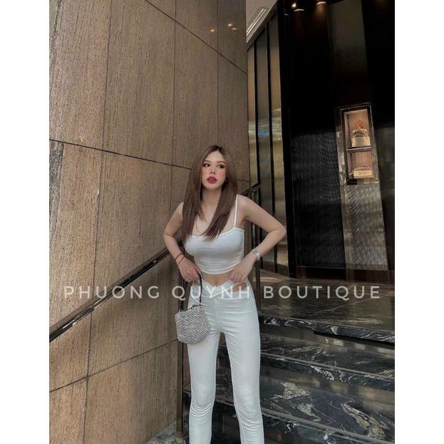 Sét áo 2 dây croptop quần legging chéo eo