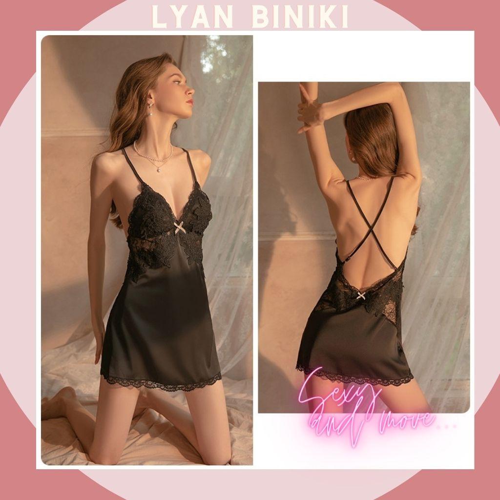 Váy ngủ đầm ngủ lụa Satin 2 dây phối ren rexy gợi cảm LYAN BIKINI L006