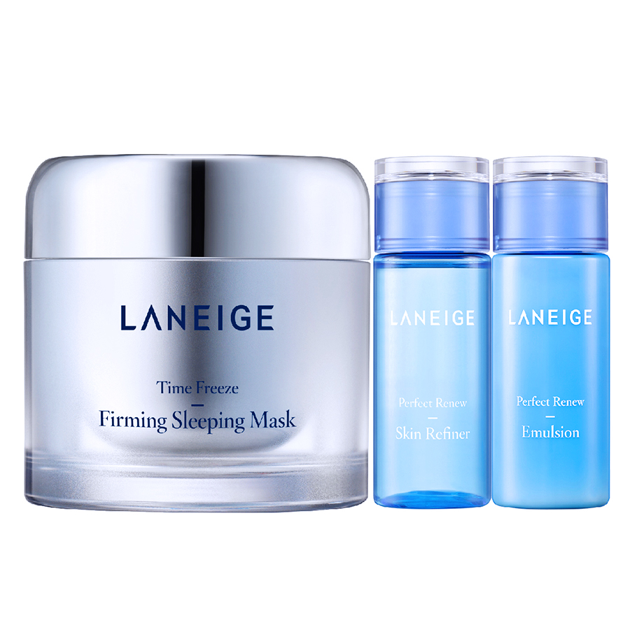 Bộ Mặt Nạ Ngủ Ngăn Ngừa Lão Hóa Laneige Time Freeze Firming Sleeping Mask (60ml) + Nước Cân Bằng (50ml) + Sữa Dưỡng Perfect Renew (50ml)