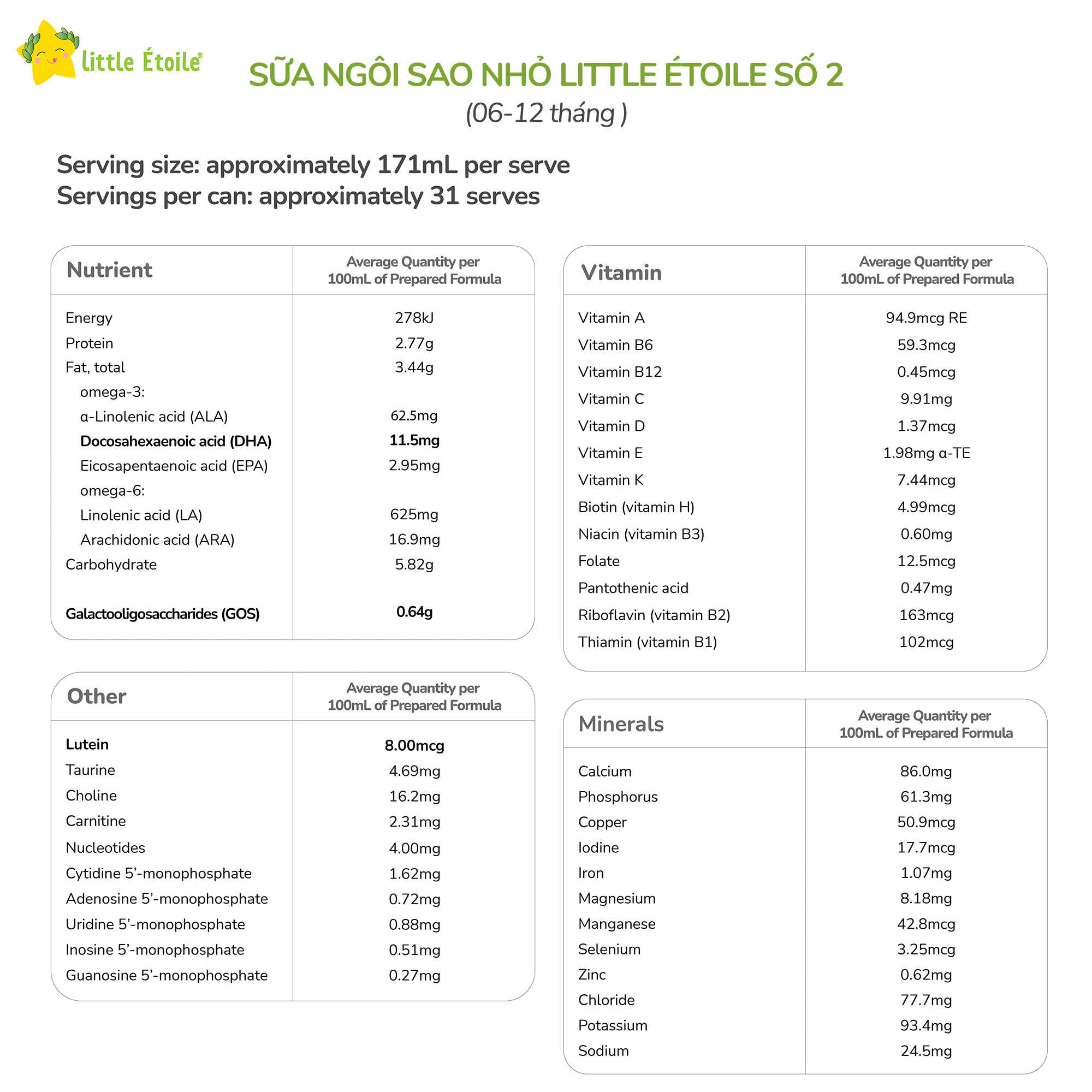 Combo 3 lon Sữa bột ngôi sao nhỏ Little Étoile số 2 800g dành cho bé 6 - 12 tháng