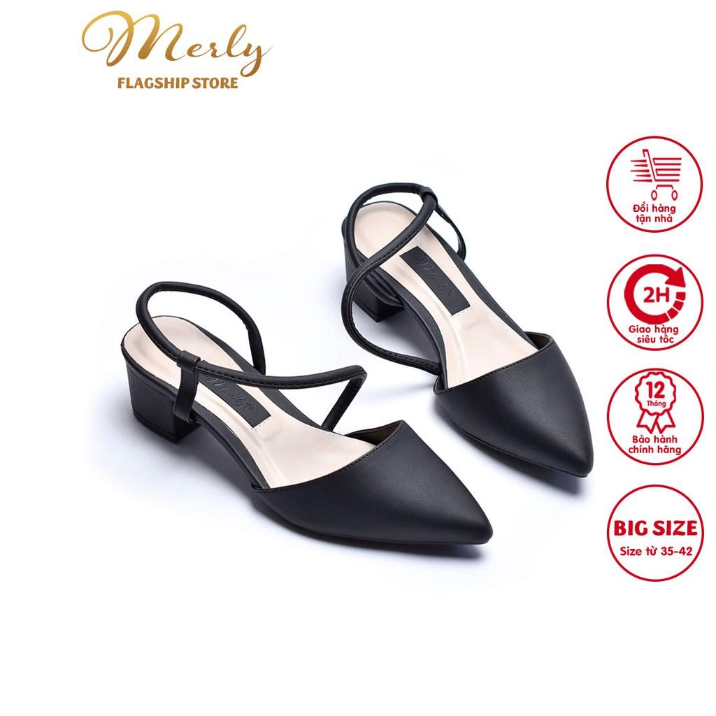 Giày sandal gót thấp họa tiết Merly 1047