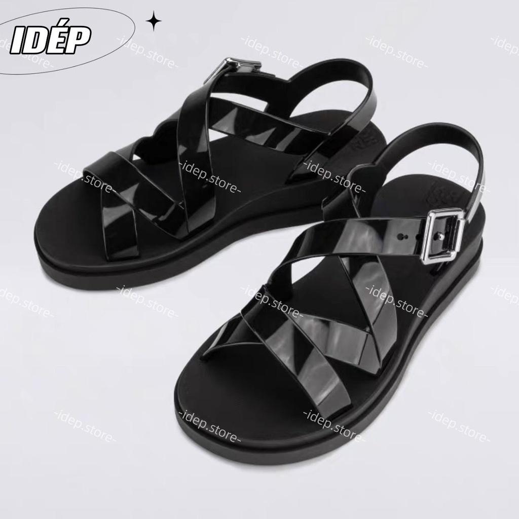 Giày sandal nữ 2 quai chéo nhựa dẻo đế cao su êm chân đi mưa đi học chống trơn trượt iDÉP- GL082