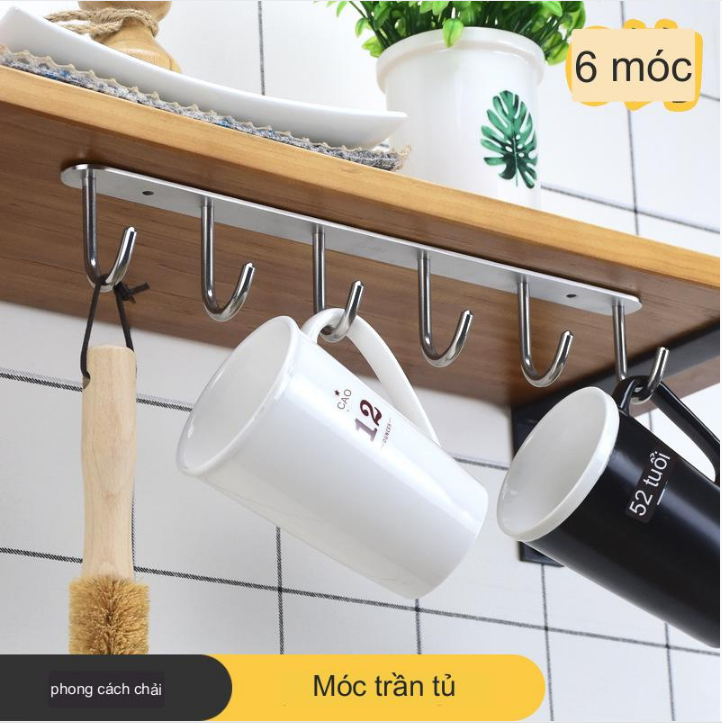 Giá 6 Móc treo dụng cụ không cần khoan Hanger Germany Inox 304 - tặng kèm keo dán