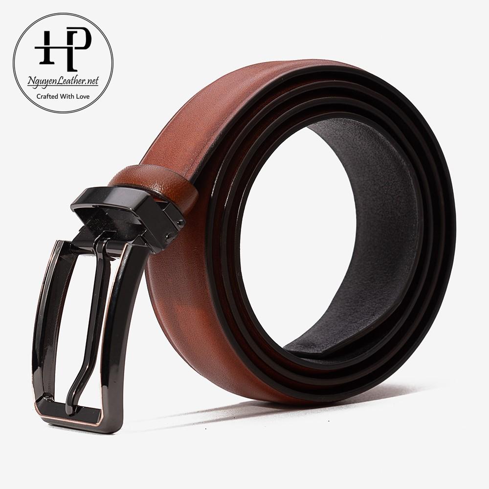 Hình ảnh Dây Lưng Nam Màu Đen Khóa Kim Da Bò Nhập Khẩu Phong Cách Công Sở Nguyen Leather + Đục Lỗ Cài Tiện Lợi