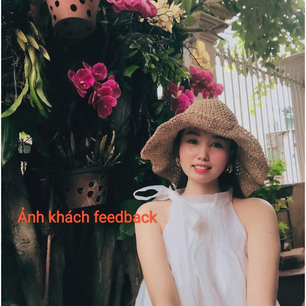 Áo voan tơ cổ yếm xếp li cột nơ
