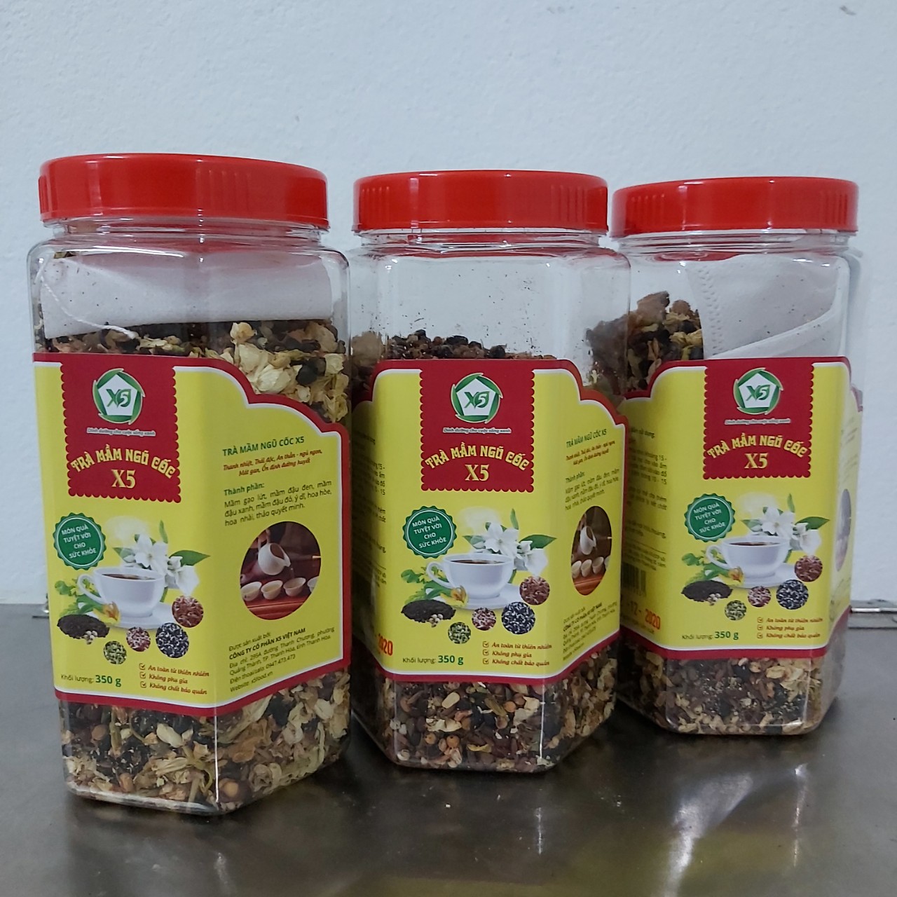 05 Hộp Trà Mầm Ngũ Cốc X5 (350gr): Hỗ Giảm Cân- Tiêu Mỡ- Ngủ Ngon- Đẹp Da- Ngăn Ngừa Tiểu Đường- Ăn Ngon- Hết Táo Bón- Sáng Mắt