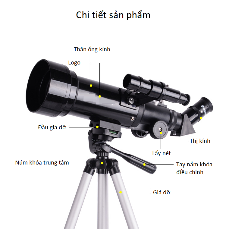 Bộ kính thiên văn khúc xạ chất lượng cao quan sát mặt đất và vật thể hình ảnh sắc nét, sống động, chân thực CLT70400 (Trường nhìn rộng-xa, quay video, chụp ảnh, v.v) -(Tặng la bàn chỉ hướng mini cầm tay)