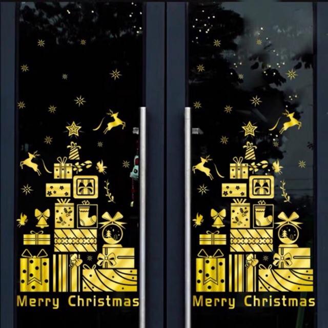 Decal trang Trí Noel - Hộp quà xếp hình Thông ánh vàng cao cấp