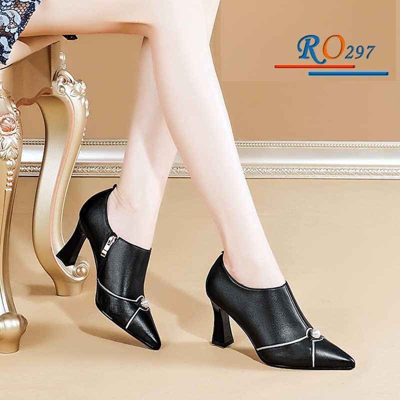 Boots thời trang nữ da lì đính hạt cao cấp ROSATA RO297 7p gót nhọn - đen, be - HÀNG VIỆT NAM - BKSTORE