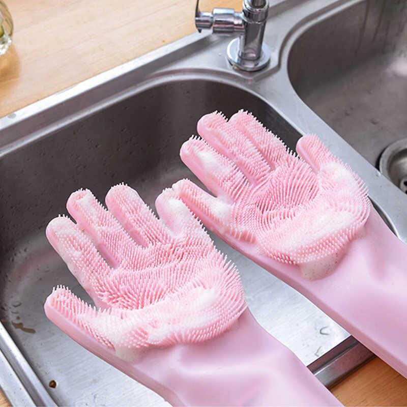Găng Tay Rửa Chén Bát Silicol Tạo Bọt Thần Thánh Cọ Rửa Vệ Sinh Sạch Sẽ