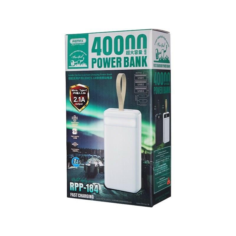 Pin sạc dự phòng Remax RPP-184 40000mAh, lõi Li-polymer, 3 cổng input, 3 cổng output (HÀNG CHÍNH HÃNG)