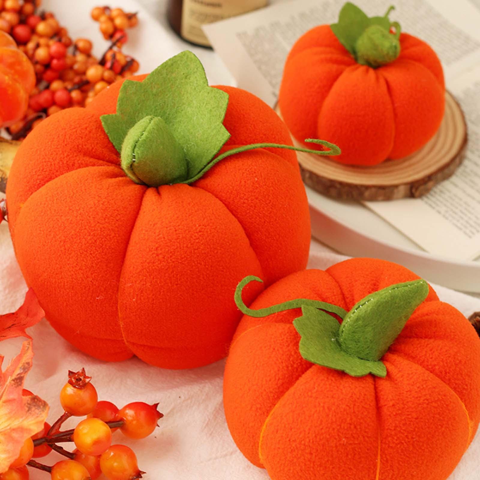 3Pcs Simulated Pumpkin Plush Toy Pumpkin Decoration Artwork Fake Pumpkin Tabletop Pumpkin Figurine Ornaments for Home Bedroom