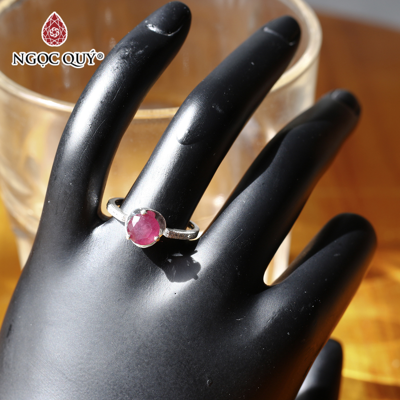 Nhẫn bạc nữ đá Ruby mệnh hỏa, thổ - Ngọc Quý Gemstones