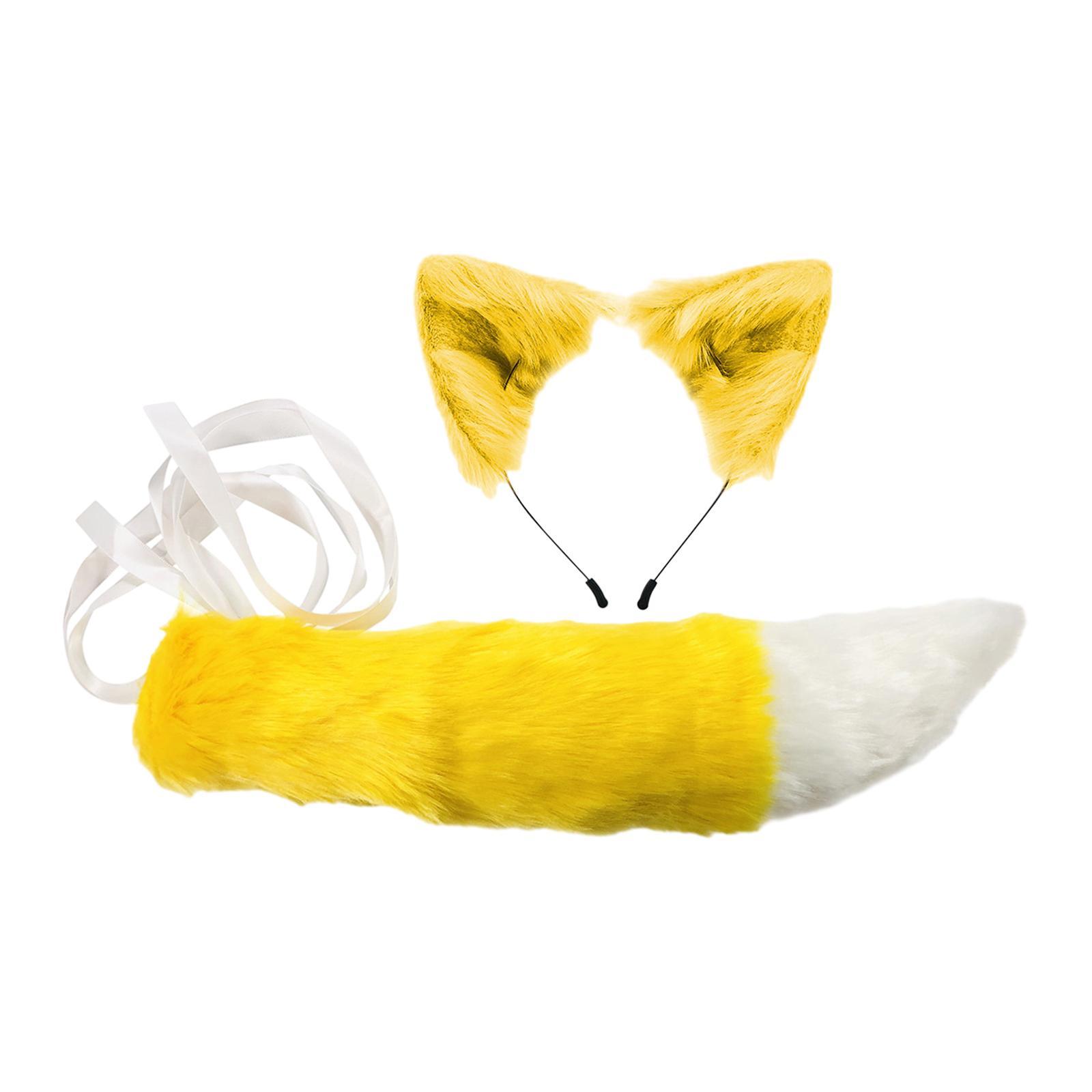Faux  Ears and Tail Set Animals Ears and Long Tail for Holiday Stage Show