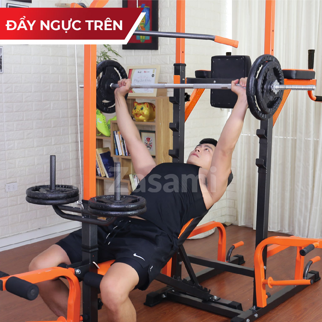 Giàn tạ đa năng kết hợp xà đơn xà kép Zasami 8215 - Kèm 50kg tạ gang, đòn 1m5 - tặng bộ tạ đeo chân