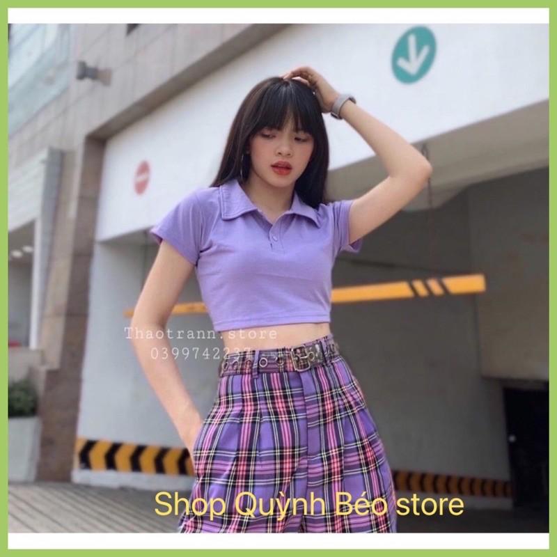 Áo Croptop Cổ Bẻ Nữ- Áo thun croptop polo basic tay ngắn có cổ trơn dáng ôm Ulzzang