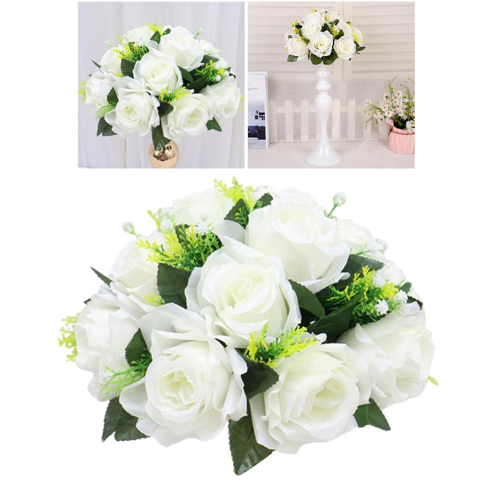 2x 26cm Artificial Rose Flowers White Pink Wedding Bouquet Party Shop Decor