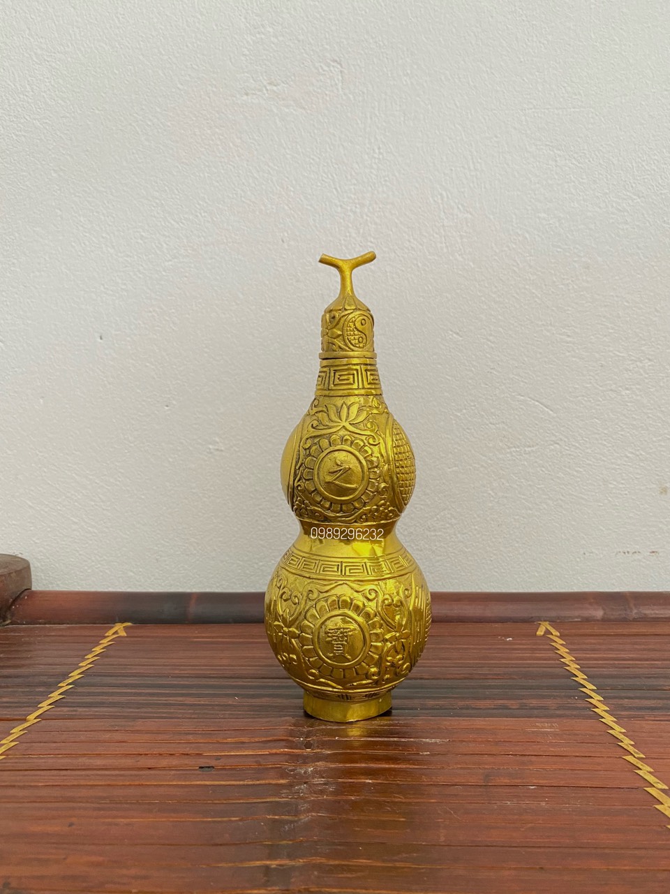 Hồ Lô đồng bát quái đồng vàng phong thuỷ cao 20cm