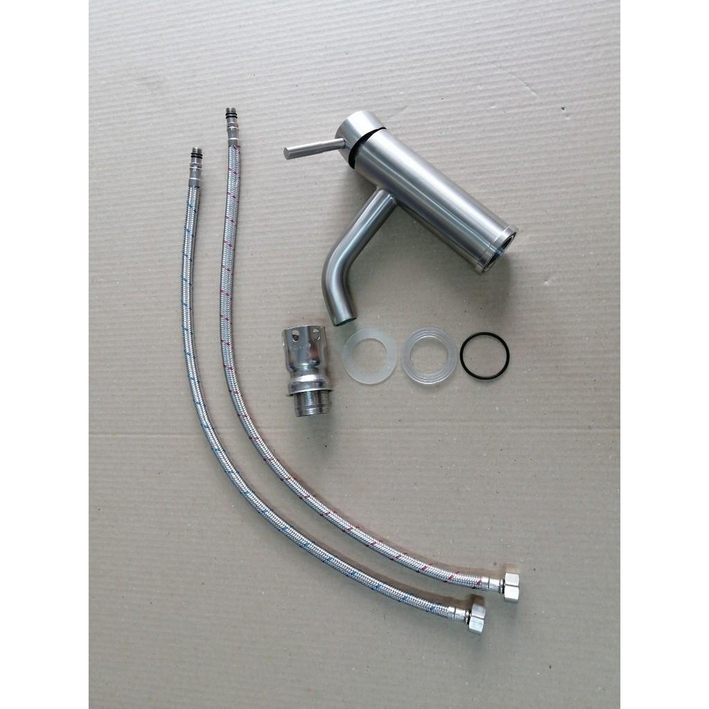 Vòi lavabo nóng lạnh cắm chậu OS305 chất liệu inox 304 nguyên khối tặng 2 dây cấp nóng lạnh Inox 60cm