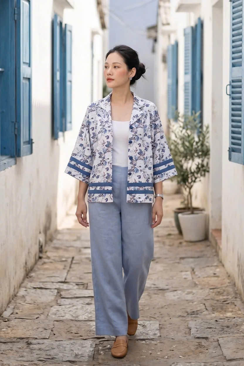 Áo Kiểu Vintage Cổ Ve Linen Hoa Mẫu Đơn Top252 Thời trang Hity