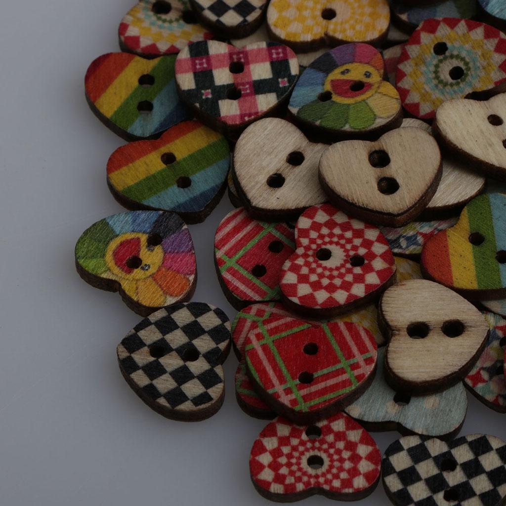 100 Miếng Ghép Hình Trái Tim Gỗ Nút 2 Lỗ Các Loại May Hàng Nút Gài Hàng Thủ Công