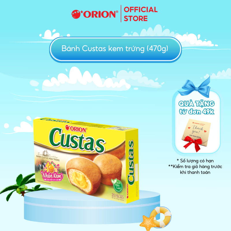 Hộp 20 gói bánh CUSTAS Nhân Kem BƠ TRỨNG 470G