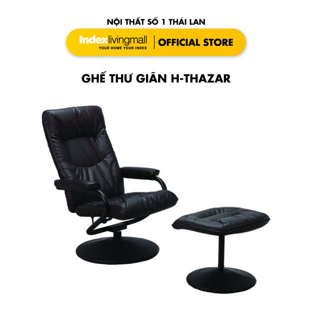 Ghế Thư Giãn H - THAZAR Màu Đen Bằng Da Tặng Kèm Đôn Gác Chân Cao Cấp, Xoay 360 Độ Và Điều Chỉnh Chiều Dài Ghế | Index Living Mall | Nội Thất Nhập Khẩu Thái Lan - Phân Phối Độc Quyền Tại Việt Nam