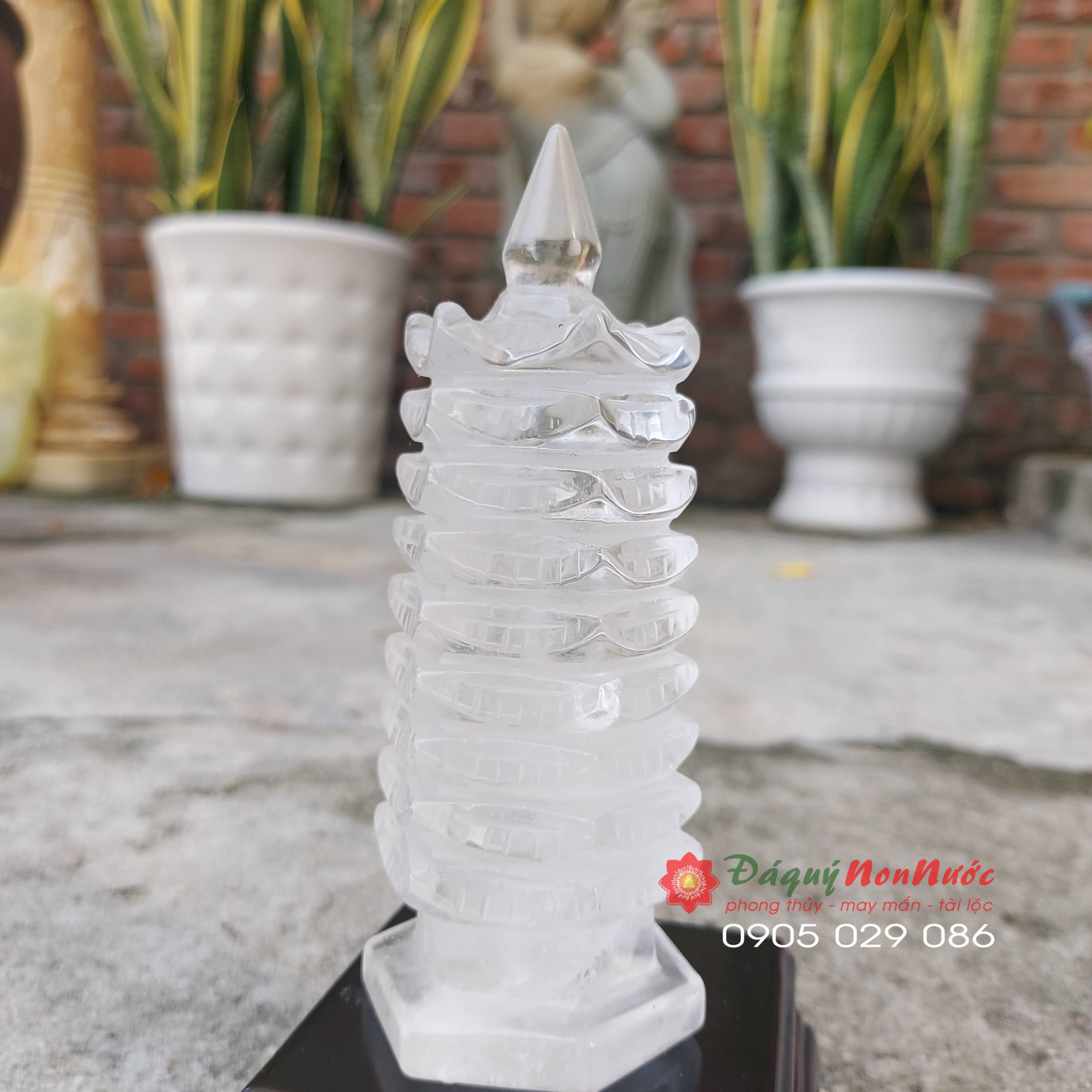 Tháp văn xương phong thuỷ đá thạch anh trắng cao 12cm - đá Non Nước