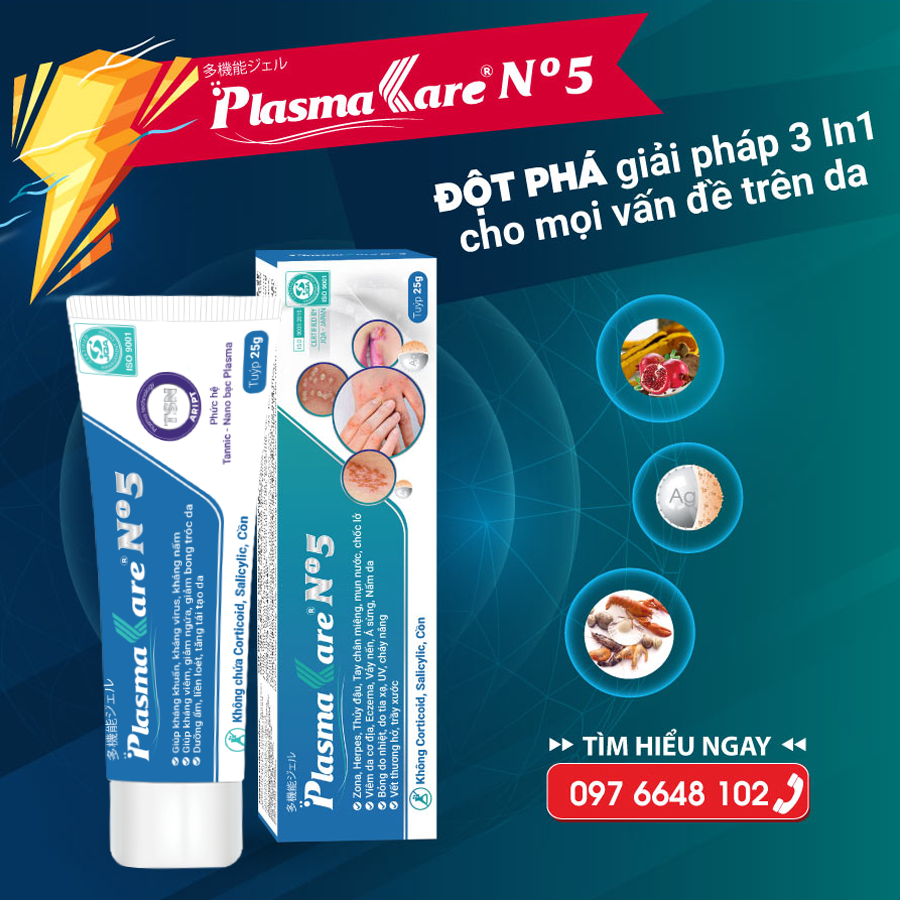 Combo 03 Gel siêu thấm PlasmaKare No5 giảm sưng ngứa, tái tạo da, chuyên sâu cho Viêm da cơ địa, viêm nang lông, viêm da dị ứng nấm da, nước ăn chân, mề đay, mẩn ngứa khi mang thai và sau sinh