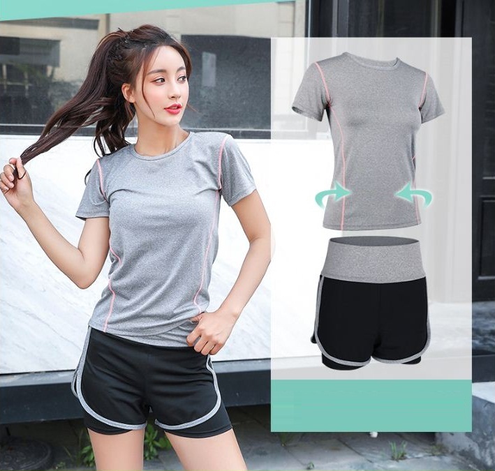 set bộ đồ tập gym, yoga, aerobic nữ Linda018 áo thun quần đùi 2 lớp