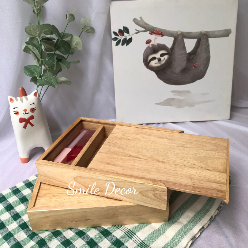 Hộp gỗ đựng trang sức, mỹ phẩm Smile Decor nắp trượt – Wooden slide box