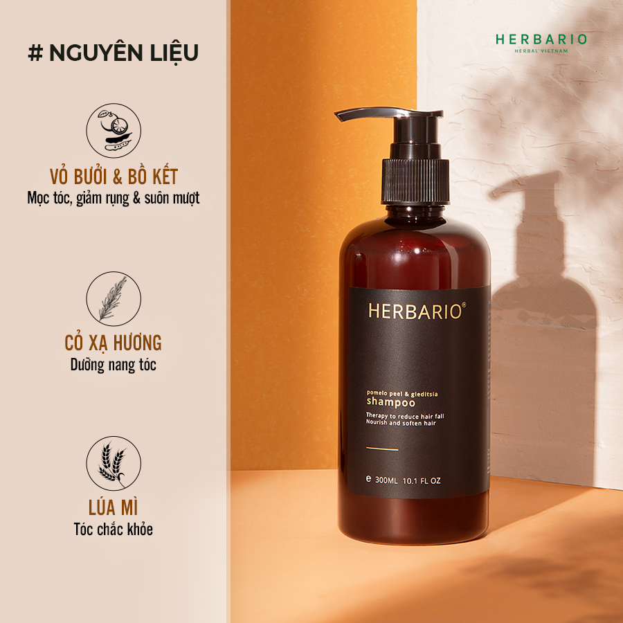 Bộ sản phẩm chăm sóc tóc: Dầu gội Herbario 300ml + Nước dưỡng tóc Herbario 100ml + Serum tóc Herbario 30ml