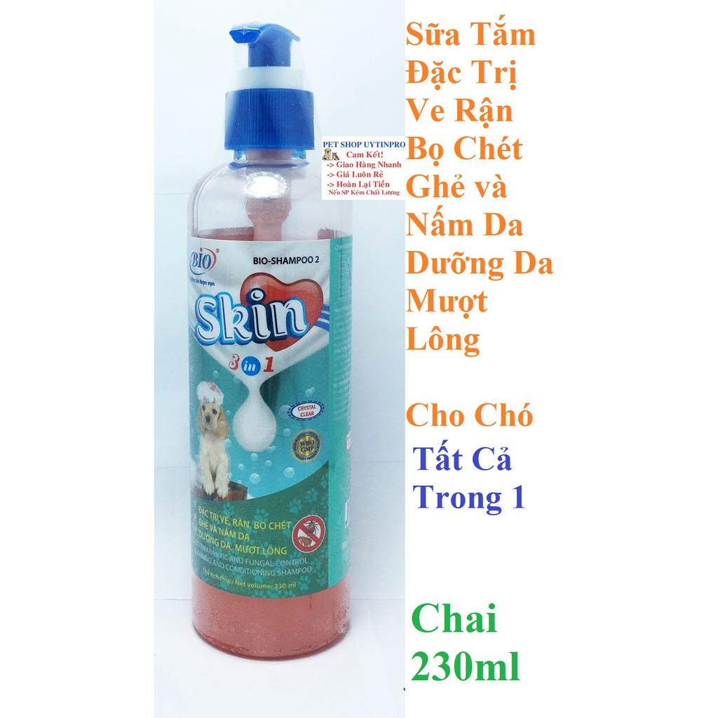 SỮA TẮM CHO CHÓ Bio Skin Trị Ve Rận Bọ Chét Ghẻ và Nấm Da Dưỡng Da Mượt Lông Chai 230ml Xuất xứ Việt Nam