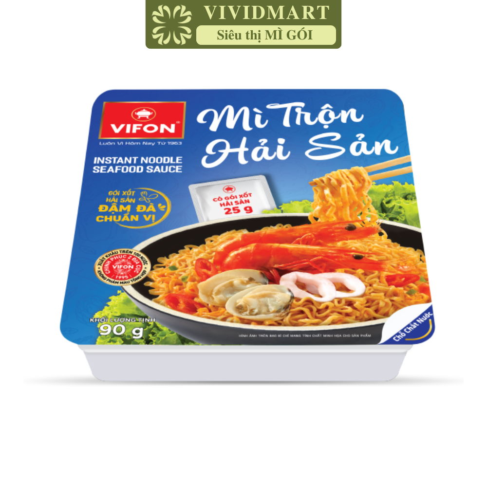 VIFON - Mì khay trộn Vifon hương vị Hải Sản (có gói xốt Hải sản), Mì xào hải sản Vifon khay (90g/khay)