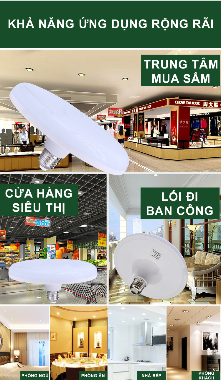 Đèn Led đĩa bay đui xoáy ánh sáng trắng ( 18W - 24W - 36W - 50W ) cao cấp - Huy Tưởng