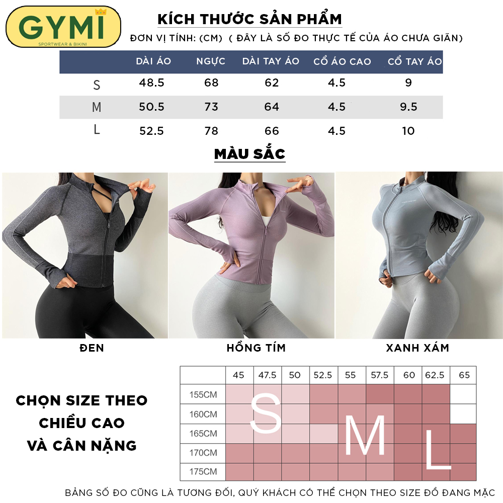 Áo khoác tập gym yoga nữ GYMI AK03 dáng croptop thể thao chất vải dệt dày dặn thoáng khí chống nắng