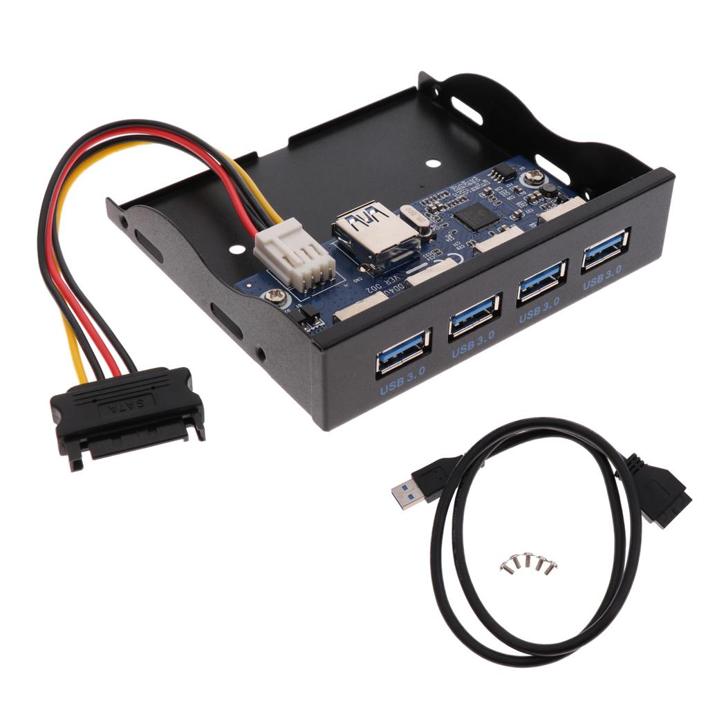 Black 19-Pin Bracket Cable to 4 Ports USB 3.0 Front Panel Expansion Bay Hub for PC