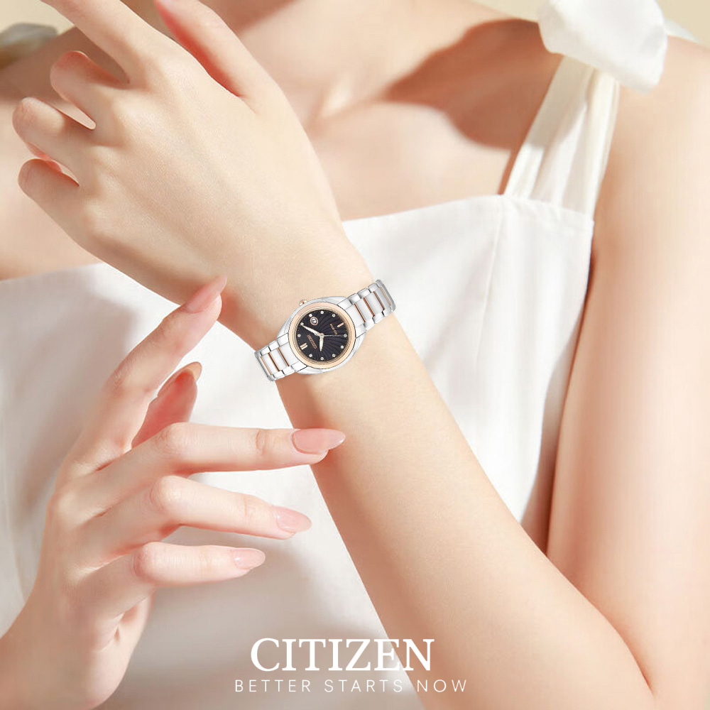Đồng Hồ Nữ Citizen Đính Kim Cương Dây Thép Không Gỉ EM0315-59E - Mặt Đen (Sapphire)